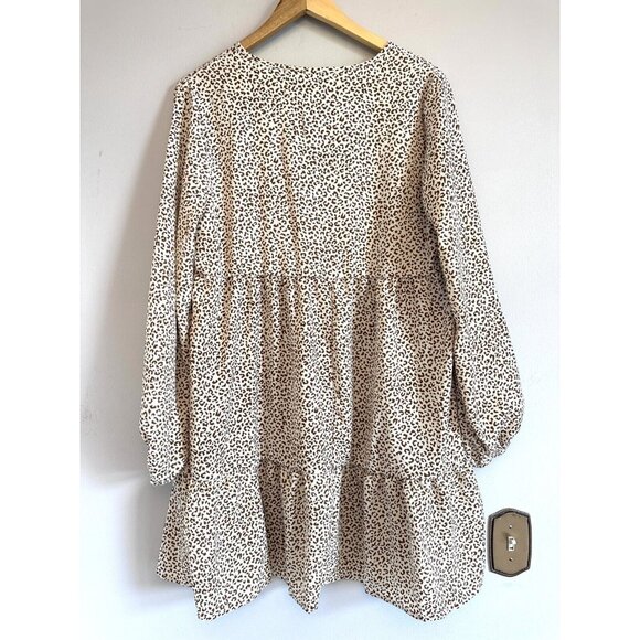 Gaovot Long Sleeve Animal Print Babydoll dress Vneck Tiered NWT Women's LARGE - Picture 9 of 9